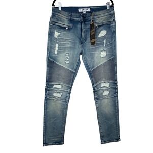 Reason New York NWT Denim Men's‎ Distressed Moto blue size 40x32